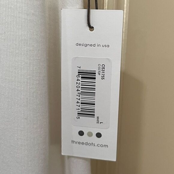 NWT THREE DOTS Short Sleeve Tunic Top Scoop Neck Round Hem White Women’s Size L - Picture 4 of 5